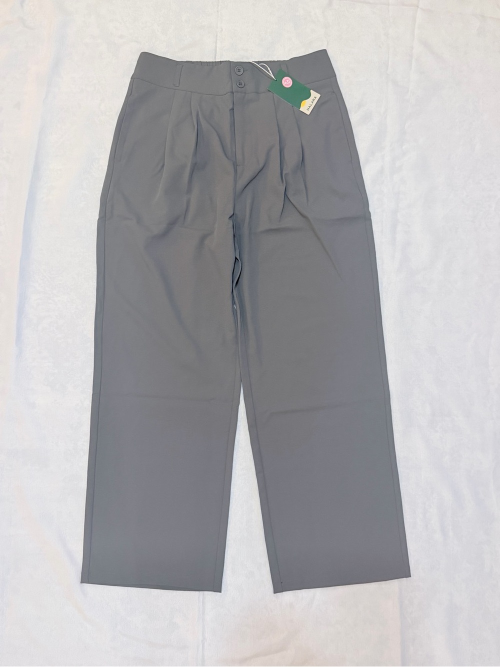 Halara High Waisted Wide Leg Pleated Sz L Pants Grey Elastic Back Zip Front NWT